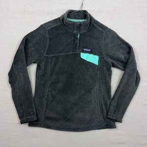 Patagonia Fleece Pullover Snap-T Teal Accent Gray Women's Size Medium